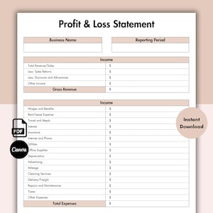 Puede incluir: Una plantilla de estado de resultados imprimible con secciones para ingresos y gastos. La plantilla incluye campos para el ingreso total, las devoluciones de ventas, los descuentos y las asignaciones, otros ingresos, salarios y beneficios, gastos de alquiler, gastos de viaje y comidas, intereses, seguros, internet y teléfono, servicios públicos, suministros de oficina, depreciación, publicidad, kilometraje, servicios de limpieza, entrega/flete, reparaciones y mantenimiento, impuestos y otros gastos. La plantilla también incluye campos para el nombre de la empresa y el período de información.