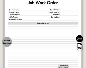Editable Job Work Order Form, Business Job Work Order Template, Job ...