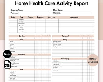 Home Health Caregiver Activity Report, Editable Elder Care Checklist Template, Caregiver Timecard, Printable Caregiver Checklist, Task Sheet