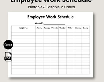 Werkschema werknemer afdrukbaar, weekschema werknemer bewerkbaar, wekelijks personeelsschema, wekelijks urenstaat werknemer, ploegendienst werknemer