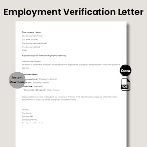 Editable Employment Verification Letter, Employment Verification Letter form, Job Verification Letter Template, Editable Salary Verification