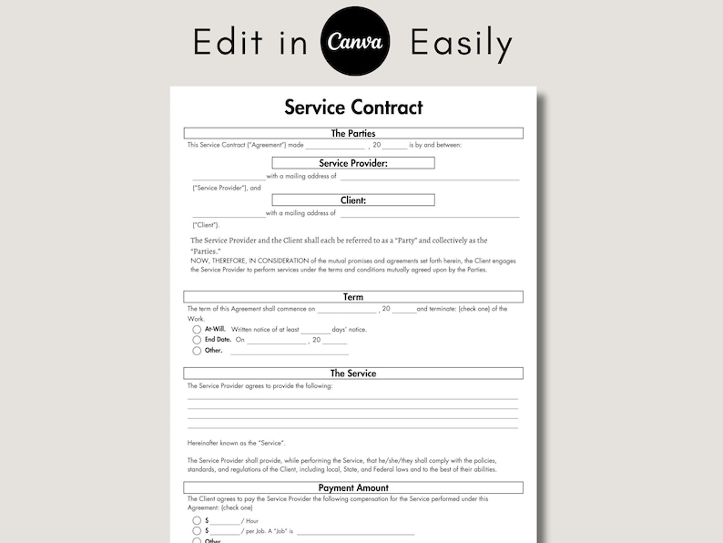 Services Contract Agreement, Printable Business Contract Template ...