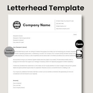 Plantilla de membrete editable, plantilla de membrete comercial, membrete moderno/profesional, formulario de logotipo personalizado, formulario de membrete de empresa, Canva