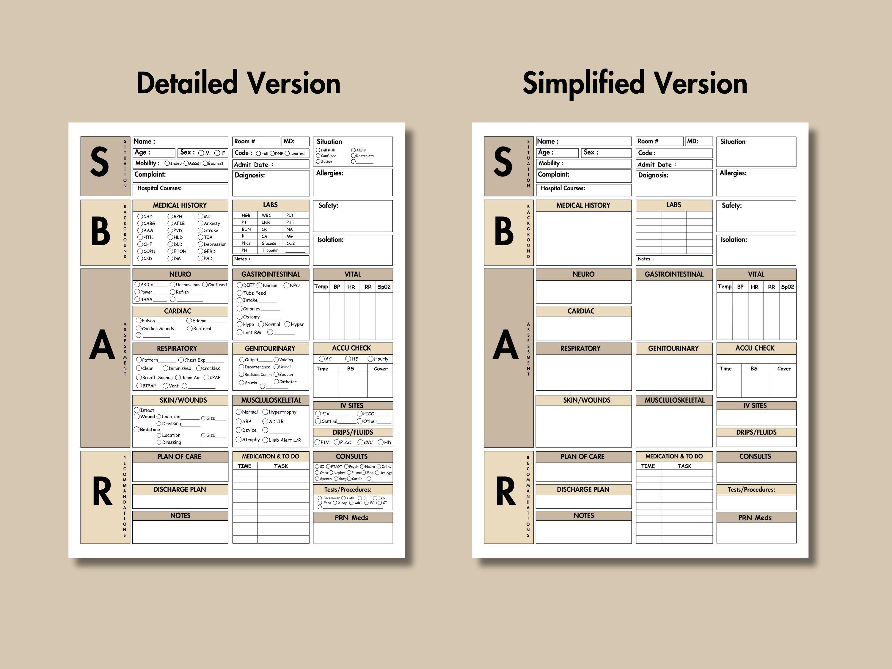 SBAR Nurse Report Sheet Digital, Editable Nursing Student Med Surg SBAR ...