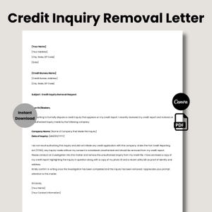 Carta de eliminación de consulta de crédito editable, Carta de reparación de crédito imprimible, Eliminación de consulta difícil, Disputa de crédito, Reparación de crédito por cuenta propia, Canva