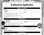 Employment Application Black, Printable Job Application Template, New Employee Application Form, Editable HR Application for Employment