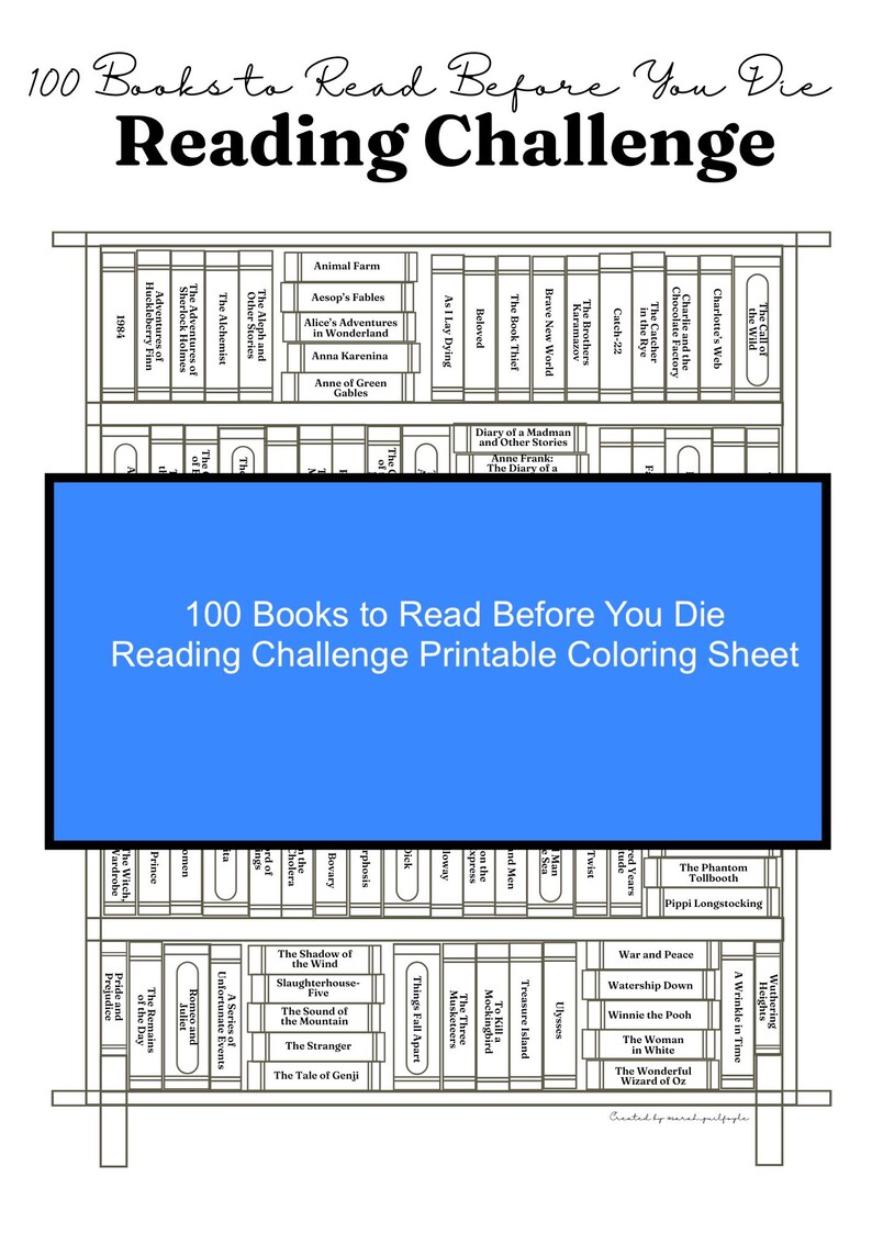100 Books to Read Before You Die Reading Challenge Printable Coloring ...