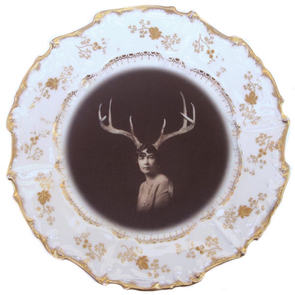 SALE - Damaged - Deer Liza Portrait Plate 9"