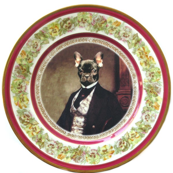 SALE - Damaged - Portrait of Bouledogue Français Plate 9.5"