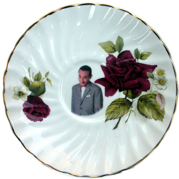 SALE - Pee-wee Herman Portrait - Altered Vintage Tea Cup Saucer Plate 5.75"