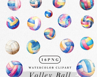 Watercolor Volleyball Clipart: Sports Graphics Bundle (Digital Download, 16 PNGs