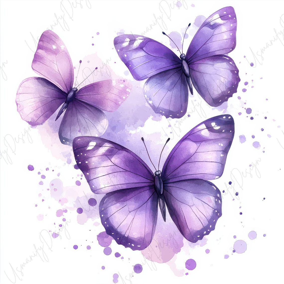 17 Purple Butterfly Clipart, Watercolor Butterfly, Elegant Insect Art