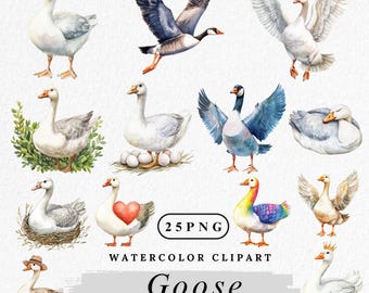 Watercolor Goose Clipart: Farm Animal PNG Bundle (Digital Download)