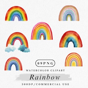 Rainbow Clipart, Watercolor Rainbow PNG, Boho Rainbow, Cute Pastel Clip Art, Nursery Wall Art PNG, Digital Download, Scrapbook