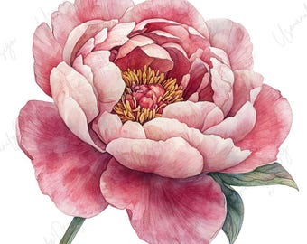 15 Watercolor Peony Clipart, Pink Peony Flower PNG, Botanical Floral, Spring Garden Art, Junk Journal, Paper Craft, High Quality PNGs