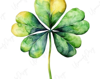 20 Watercolor Clover Clipart, Shamrock Leaf PNG Set, Patricks Day Art, Green Botanical Art, Junk Journal, Paper Craft, High Quality PNGs