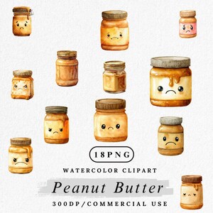 Peanut Butter Clipart, Cute Peanut Jar PNG, Watercolor Peanut Butter Illustration, Food Clip Art, Snack Jar PNG Bundle, Kitchen Digital
