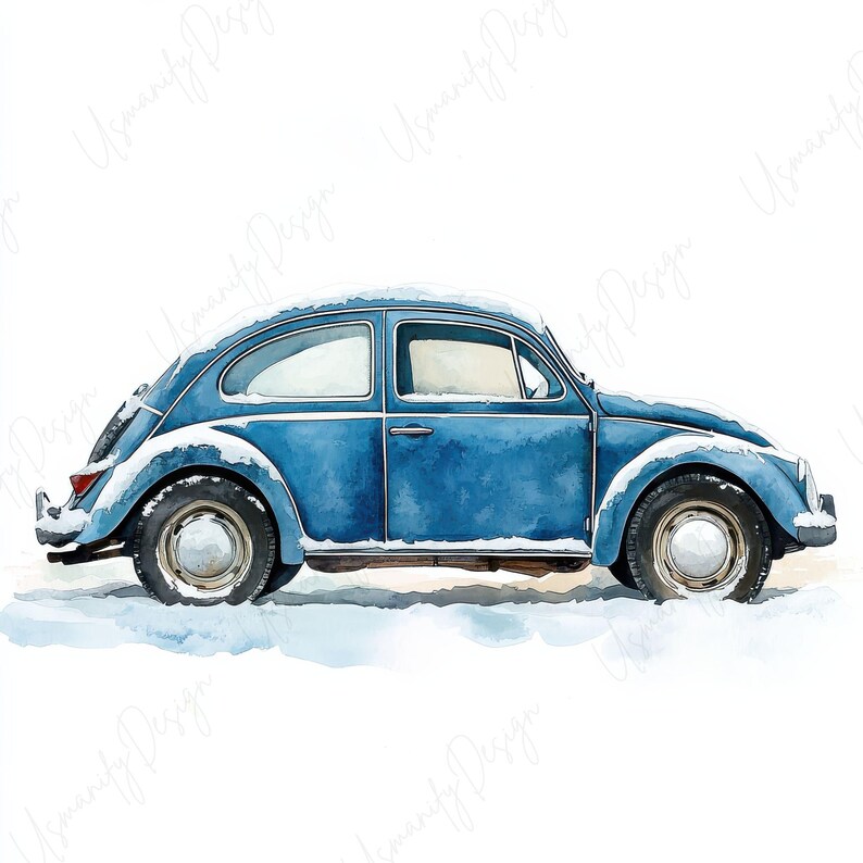 23 Watercolor Car Covered in Snow Clipart, Winter Vehicle for Junk ...