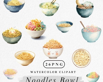 Watercolor Ramen Clipart Bundle: Asian Food Illustrations (PNG Digital Download)