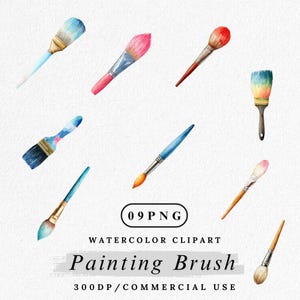 Painting Brush Clipart, Watercolor Paint Brush PNG, Artist Tool Clip Art, Craft Supplies Illustration, Creative Art Studio PNG Bundle