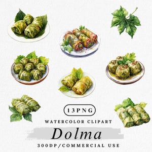 Dolma Clipart, Watercolor Dolma PNG, Stuffed Grape Leaves Clip Art, Middle Eastern Food PNG, Mediterranean Food Art, Commercial Use