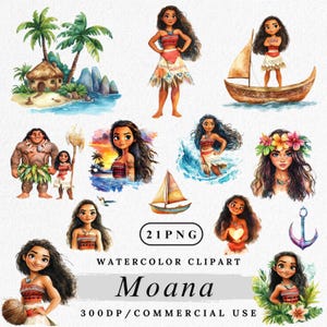 Clipart di Moana, ClipArt di Principessa dell'Isola, PNG di Ragazza Tropicale, Download Digitale di Moana, Adesivo Carino di Moana, Ragazza dell'Isola Stampabile, Pubblicità