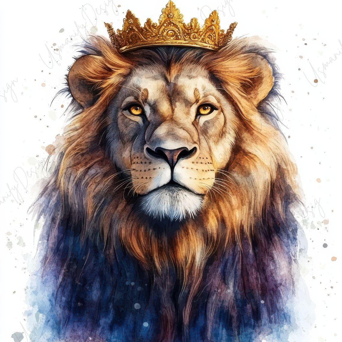 15 Watercolor Lion King Clipart, Crowned Lion, Jungle Safari Animal Art ...