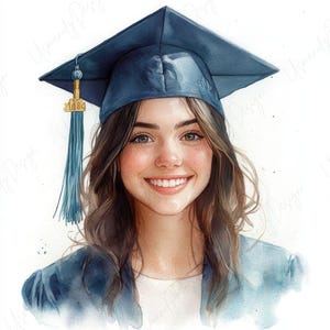 20 Abschluss Mädchen Clipart JPG, Aquarell Graduate Art, Mütze und Mantel Illustration, Schulfeier, druckbare digitaler Download