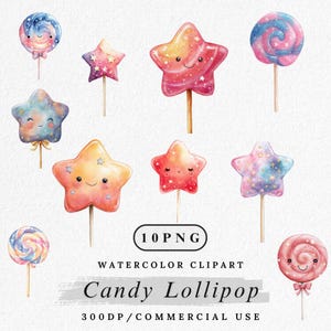 Candy Lollipop Clipart, Watercolor Lollipop PNG Bundle, Sweet Candy Illustration, Colorful Lollipop Clip Art, Dessert Candy PNG Set, Digital