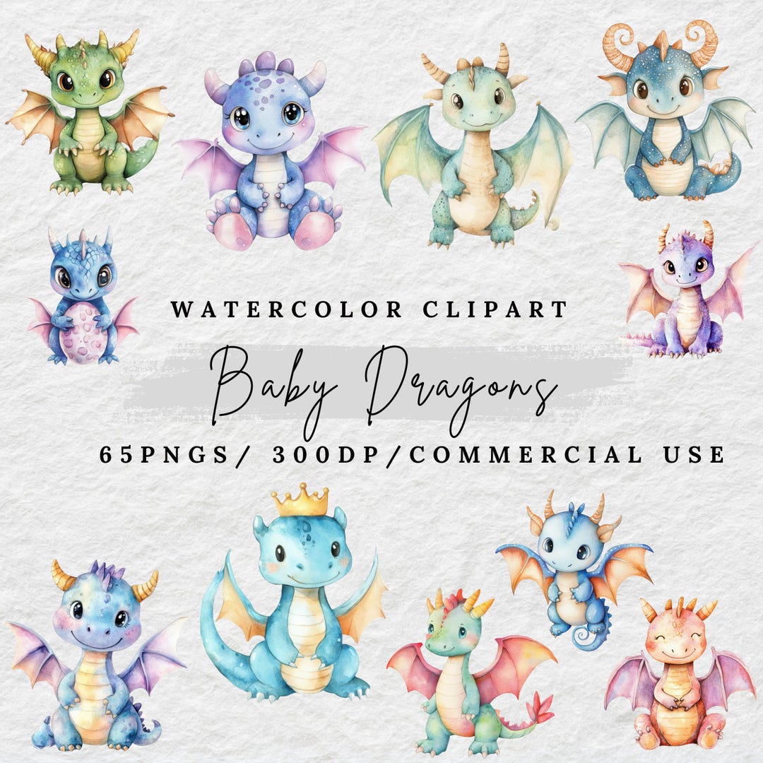 Watercolor Baby Dragon Clipart: Nursery Decor (digital Download) - Etsy