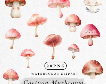 Pink Cartoon Mushroom Clipart: Kawaii Toadstool PNG Bundle (Digital Download)