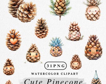 Watercolor Pinecone Clipart Bundle: Autumn Forest PNG (Digital Download)