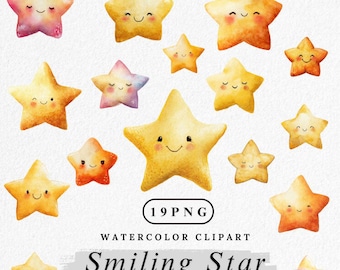 Smiling Star Clipart, Cute Star Face PNG Bundle, Cartoon Star Clip Art, Kawaii Star, Nursery Star Digital Download, Commercial Use