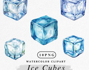 Watercolor Ice Cube Clipart: Transparent PNG Graphics (Digital Download)