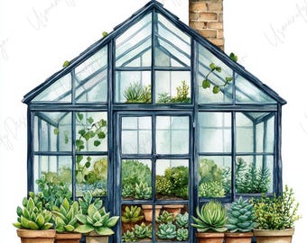 23 Watercolor Greenhouse Clipart, Botanical Garden, Rustic Plant House Art, Junk Journal, Scrapbook, Printable Wall Decor, High Quality JPGs
