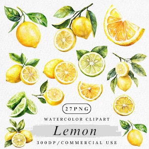 Clipart citron, aquarelle citron PNG, clipart agrumes, citron juteux, fruits jaunes PNG, art de citron frais, téléchargement numérique, usage Commercial