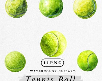 Watercolor Tennis Ball Clipart: Sports Illustration PNG Bundle (Digital Download