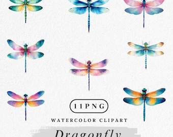 Watercolor Dragonfly Clipart Bundle: Insect Garden Art (Digital Download)