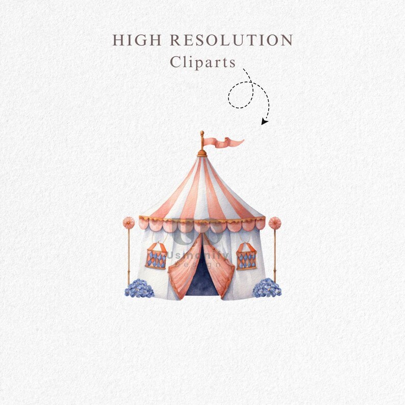 Watercolor Circus Tent Clipart: Carnival PNG Bundle (digital Download ...