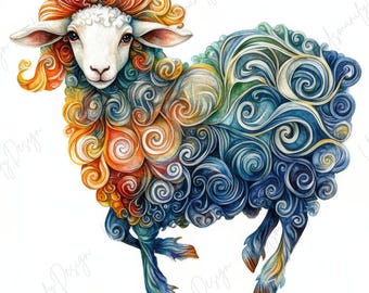 22 Watercolor Sheep Clipart, Cute Farm Animal, Rustic Country Decor, Cozy Lamb Art, Junk Journal, Paper Craft, High-Quality JPGs