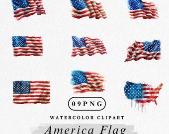 Watercolor USA Flag Clipart: Patriotic 4th of July PNG (Digital Download)
