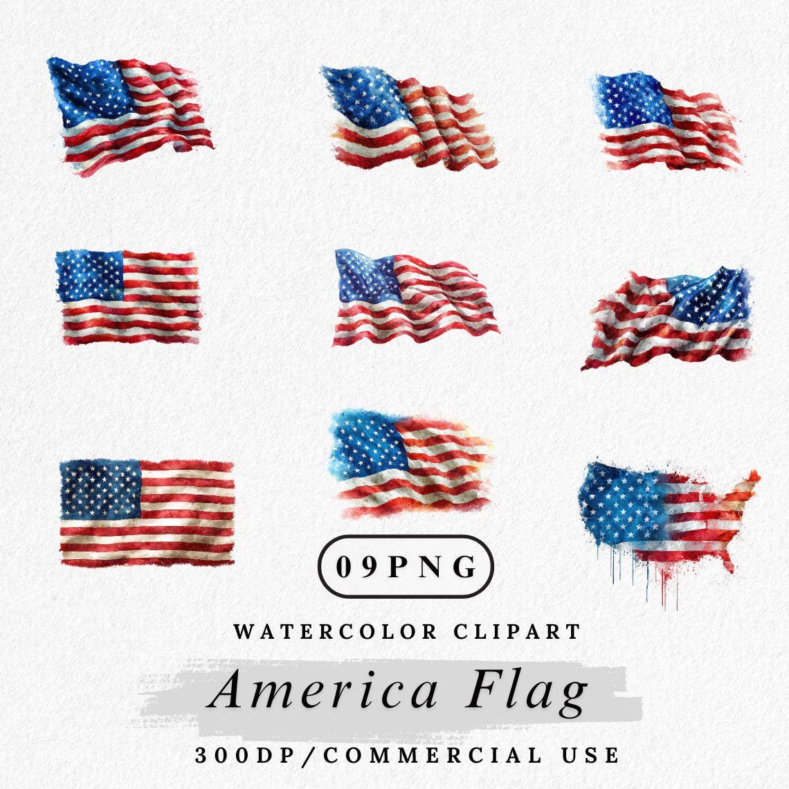 Watercolor USA Flag Clipart: Patriotic 4th of July PNG (digital ...