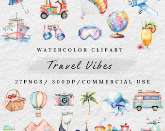 Aquarell Reise Clipart: Abenteuer PNG Grafiken (Digitaler Download)