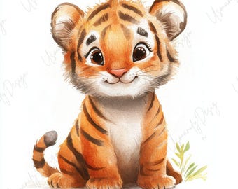 18 Cute Baby Animal Clipart, Watercolor Nursery Animals JPG, Woodland Safari Zoo Animals, Junk Journal, Kids Room Art, High Quality JPG