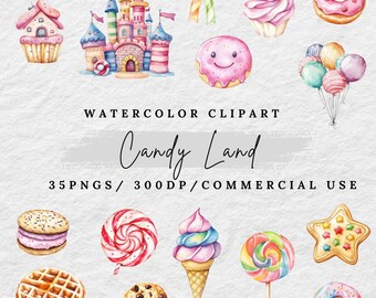 Watercolor Candy Land Clipart: Sweet Treats Illustrations (Digital Download)