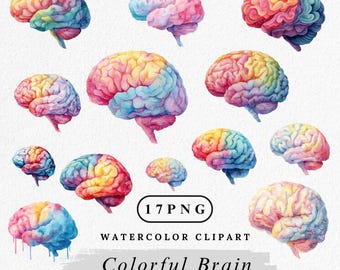 Watercolor Brain Clipart Bundle: Rainbow Mental Health Graphics (Digital Download)