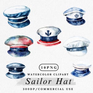 Clipart di cappello da marinaio, cappello nautico acquerello PNG, cappello da capitano di mare PNG, clipart di costume marittimo, grafica di cappello da marinaio, uso commerciale, digitale