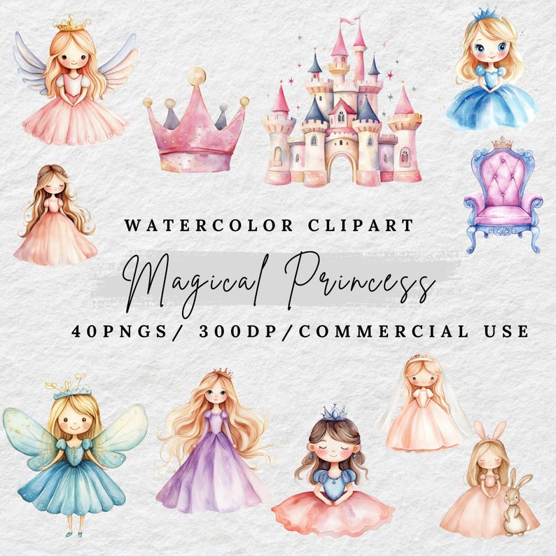 Watercolor Princess Clipart, Cute Fairytale Elements, Royal Nursery ...
