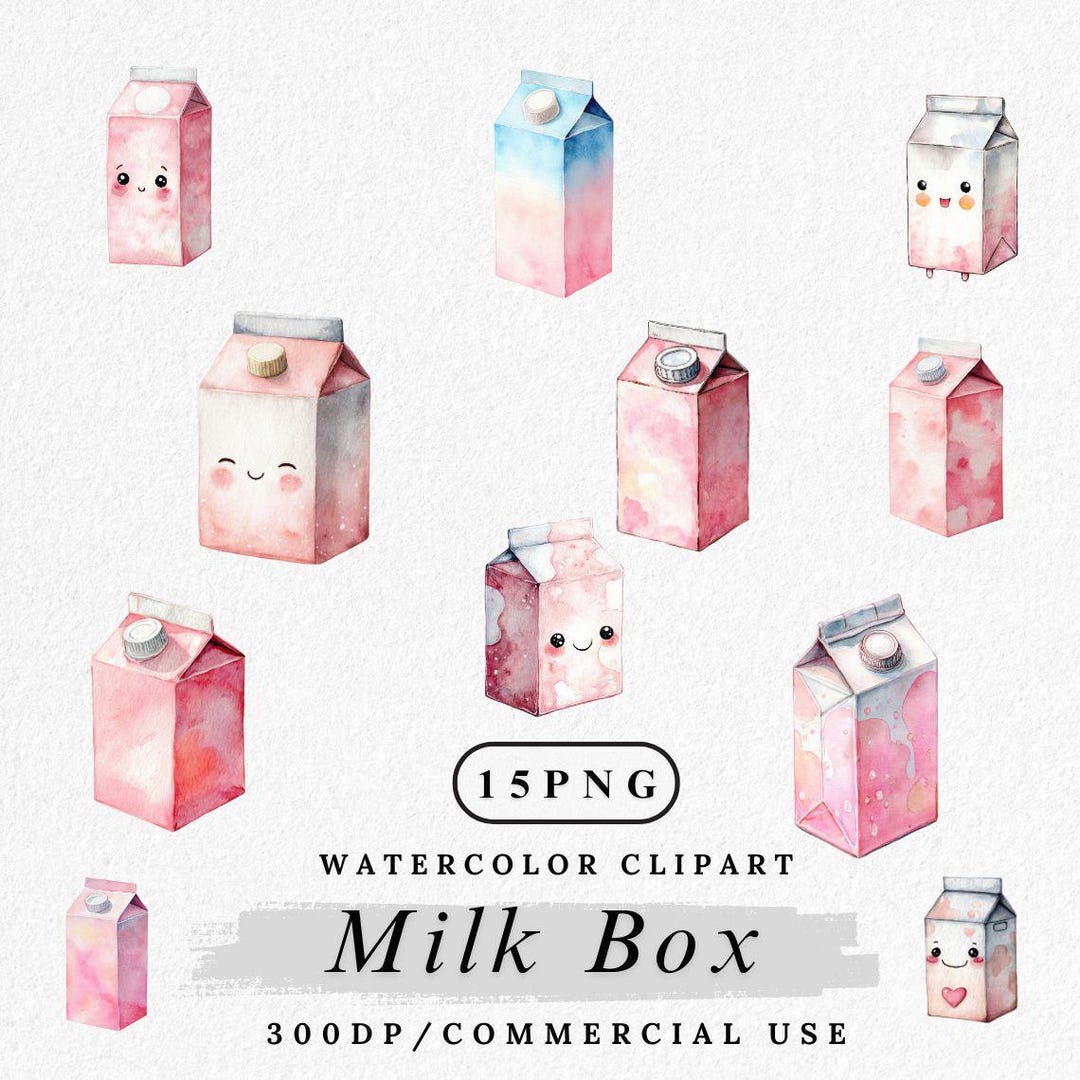 Milk Box Bundle Milk Box Clipart, Cute Milk Carton PNG Bundle, Kawaii Drink Clip Art ...