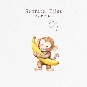 Monkey Clipart Bundle, Cute Monkey Character PNGs, Jungle Animal Clipart, Cartoon Monkey art, Kawaii Safari Animals, Watercolor Monkey PNG image 5